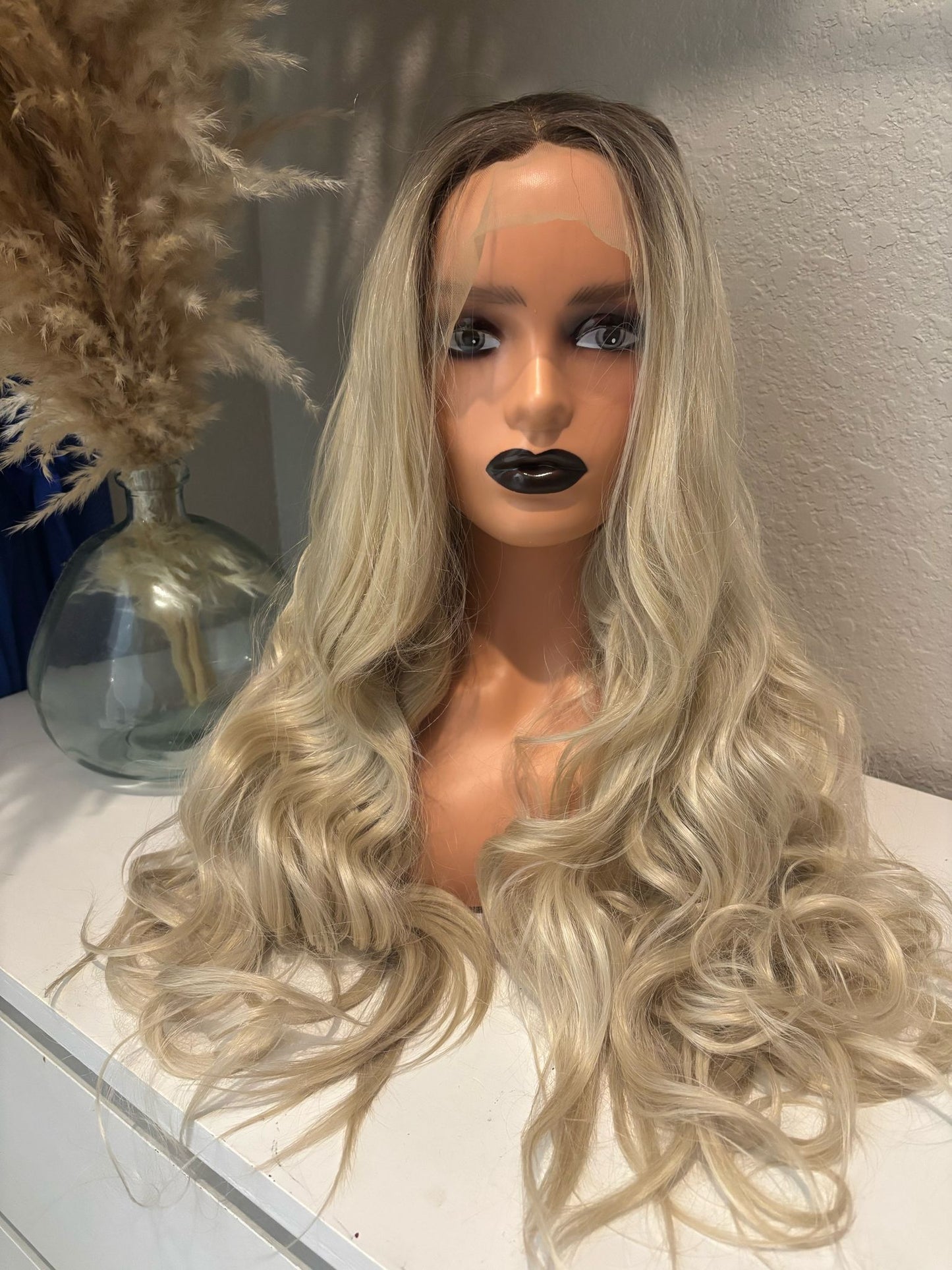 wig Beth,High Temperature Transparent Wavy Hair with Ombre Effect and Lace Front