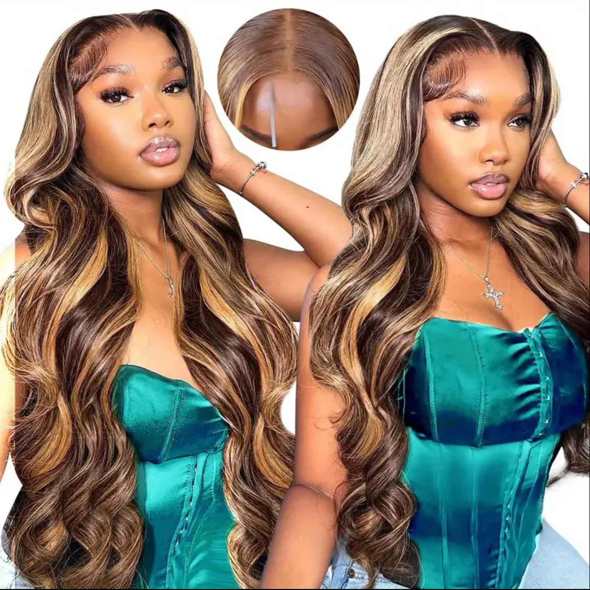 wig Renata, Ombre Highlight Human Hair Pre Plucked