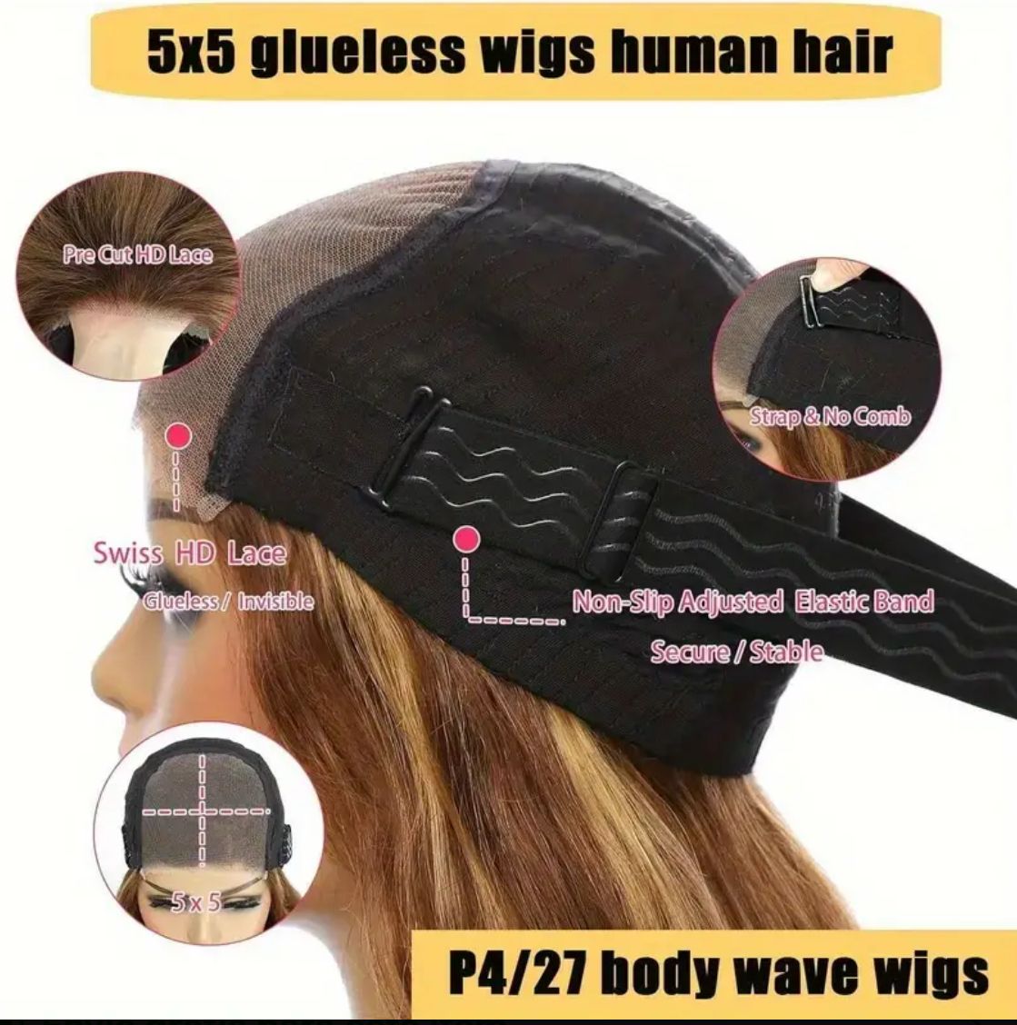 wig Renata, Ombre Highlight Human Hair Pre Plucked