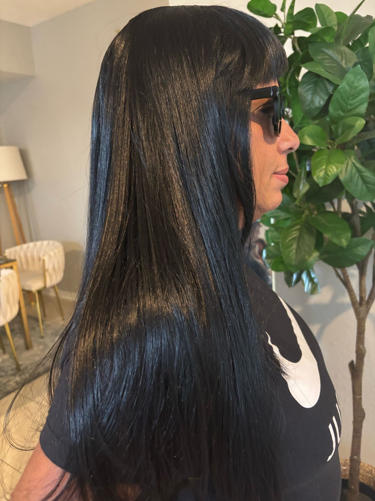 wig cris,Long Straight Wig with Bangs Black Wigs