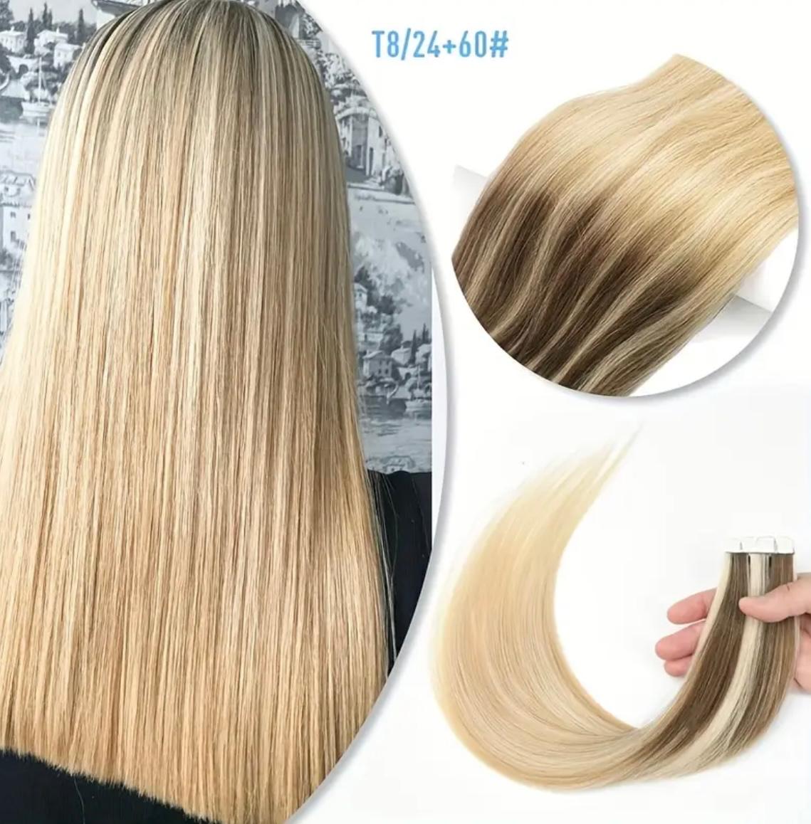 Straight Hair Mini Hair Tape Extensions Real Human Hair 22 Inches Seamless For Women Balayage 40pcs/Package - 100 gramas