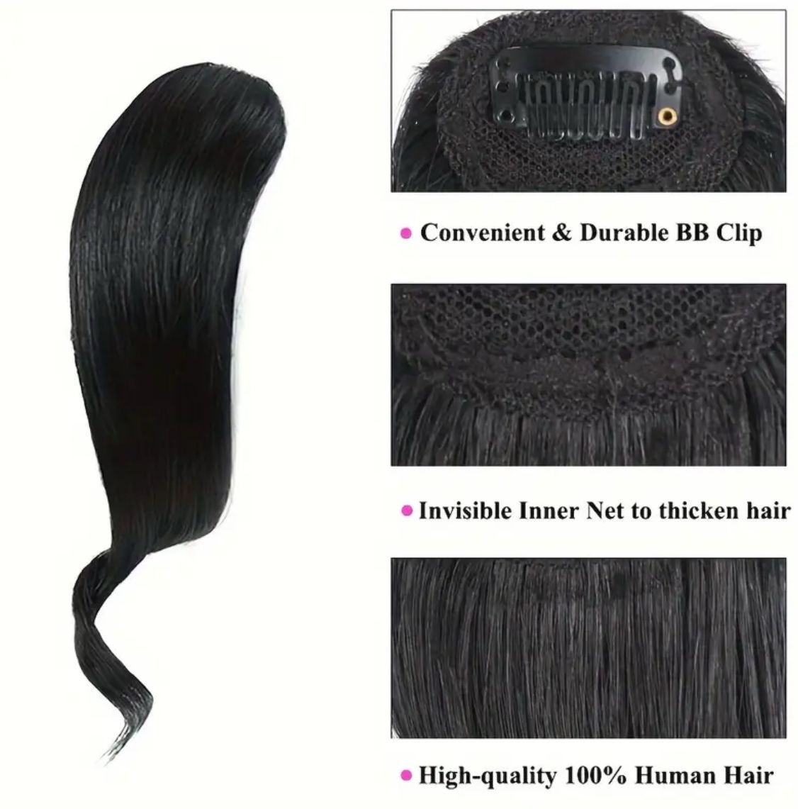 100% Human Hair Side Bangs, 12 inch Elegant Clip-In Hair Extensions for Daily Use, Party and Valentine's Day Gift - Style: Elegant; Gender: Women; Curls: Body Wave; Hair Material: Human Hair