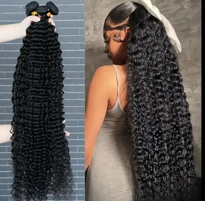 1 Pack 100gramas, 22 inches Deep Wave Virgin Human Hair Extensions - 100% Curly Hair for Women, Natural Black Color, High Quality Weave for Style &amp; Volume 100% Human Hair
